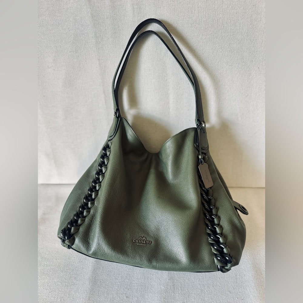 COACH Edie 31 Jumbo Whiplash Pebbled Leather Turnlock Surplus Green Shoulder Bag - Picture 10 of 16